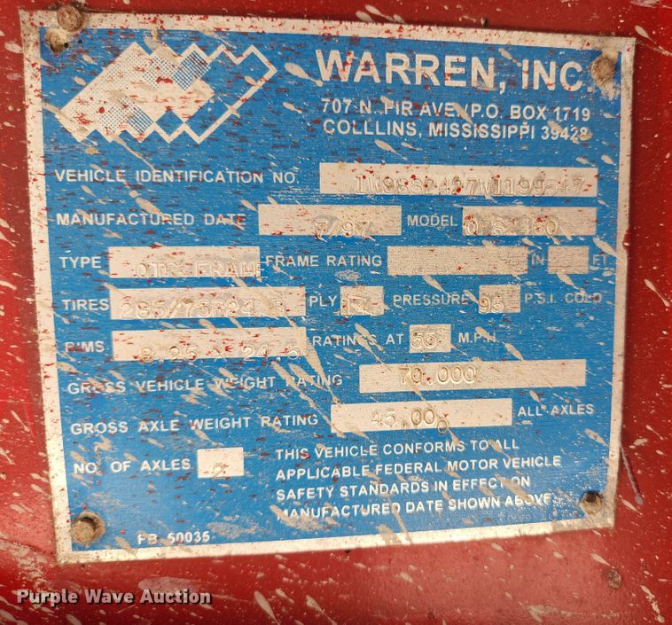 image for item DI1222 1997 Warren  end dump trailer