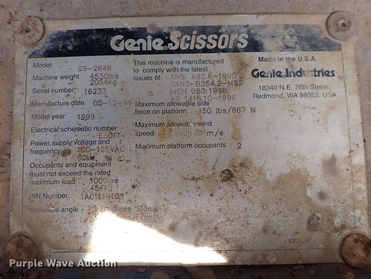 image for item DI1946 Genie GS-2646  scissor lift