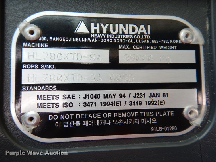 image for item DK1991 2013 Hyundai HL 780XTD-9A  wheel loader