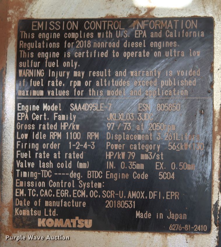 image for item DK3692 2019 Komatsu PC138USLC-11  excavator