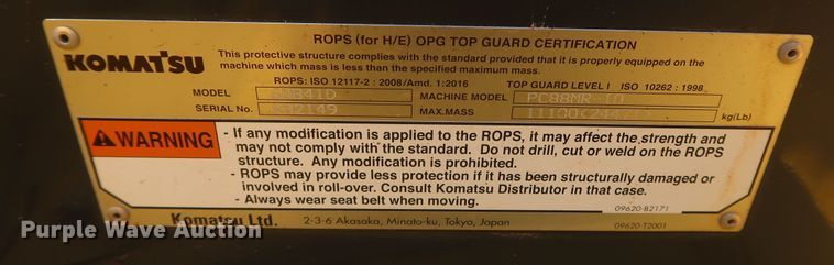 image for item DK3693 2018 Komatsu PC88MR-10  mini excavator