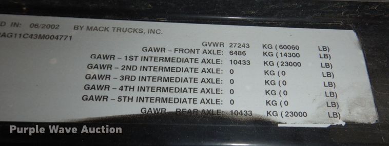 image for item DN7385 2003 Mack CV700  dump truck