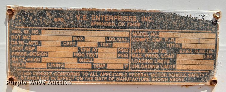 image for item DR1333 1993 Eagle GEVT-130B  tank trailer