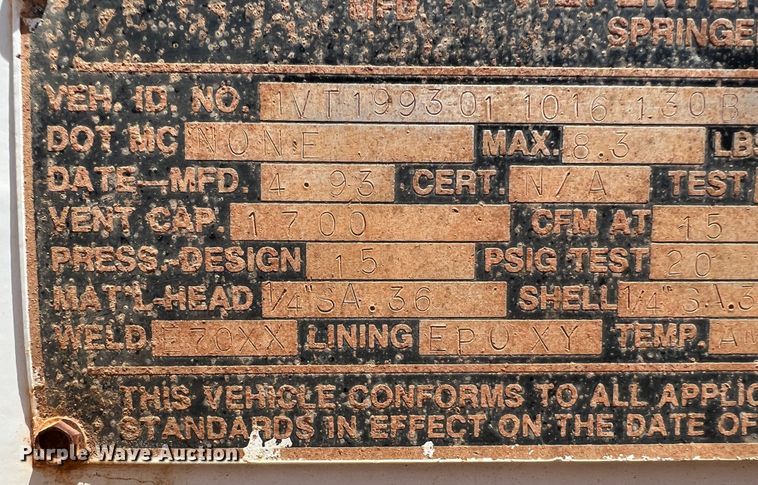 image for item DR1333 1993 Eagle GEVT-130B  tank trailer