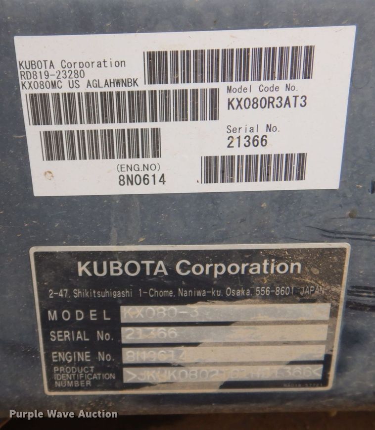image for item DS8018 2009 Kubota KX080-3  mini excavator