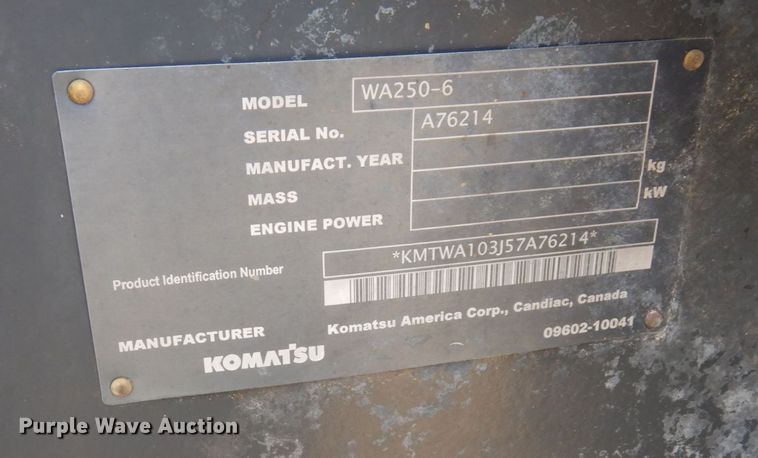 image for item IU9823 2010 Komatsu WA250-6  wheel loader