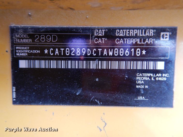 image for item JH9880 2014 Caterpillar 289D  tracked skid steer loader