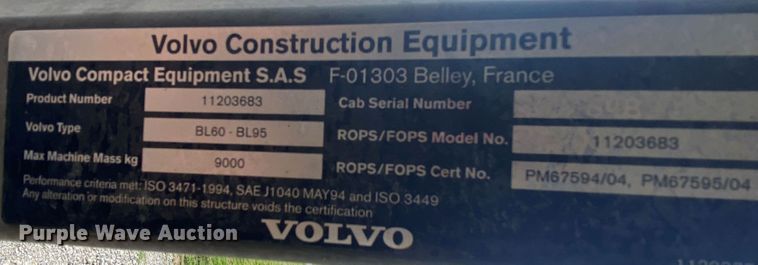 image for item JU9195 2007 Volvo BL60  backhoe
