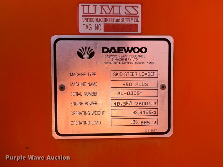 image for item KG9776 2004 Daewoo 450 Plus  skid steer loader