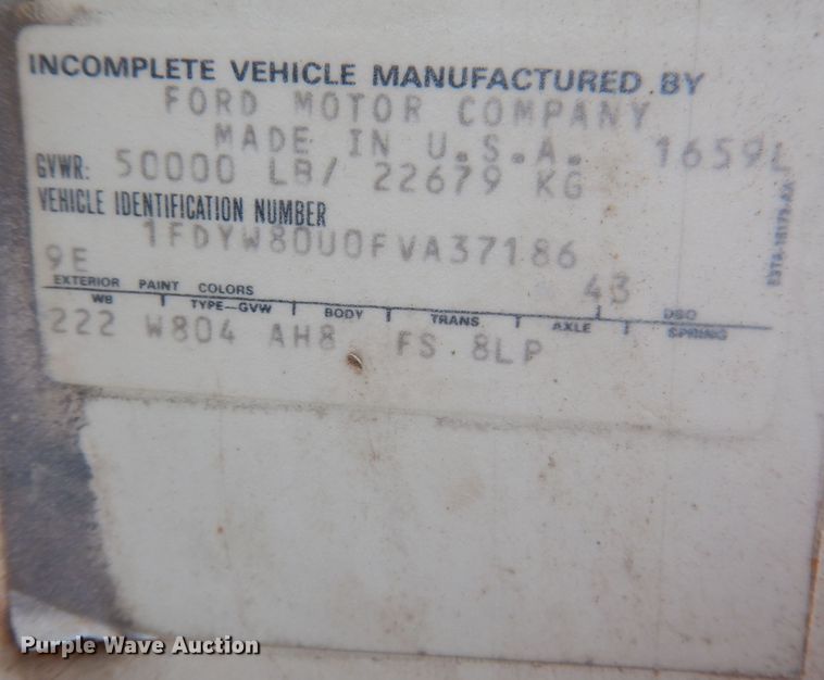 image for item KN9969 1985 Ford LNT8000  crane truck