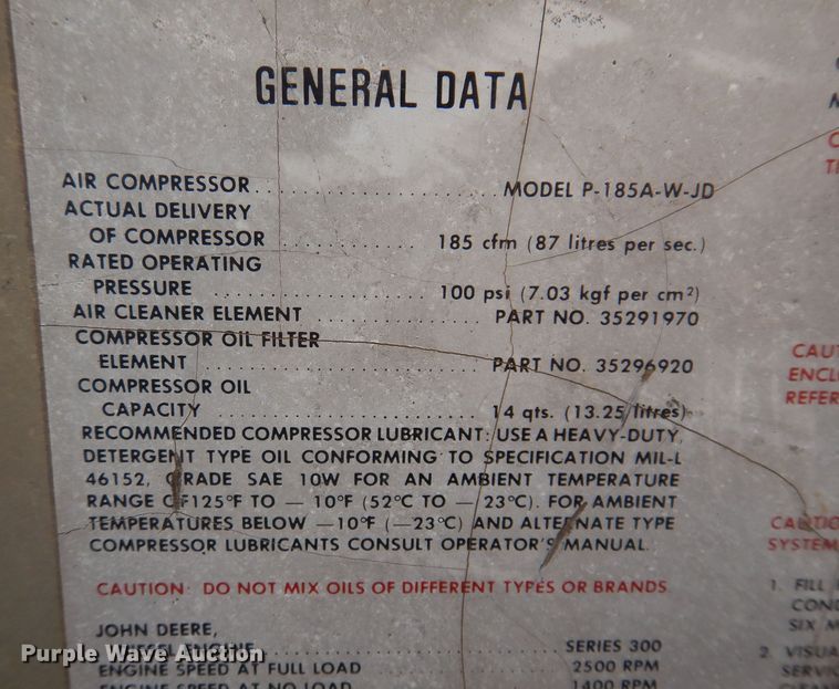 image for item KO9001 1984 Ingersoll Rand 185  air compressor