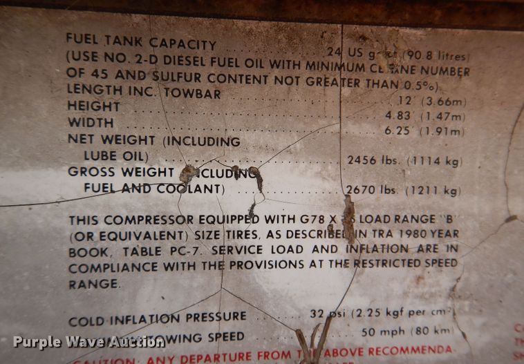 image for item KO9001 1984 Ingersoll Rand 185  air compressor