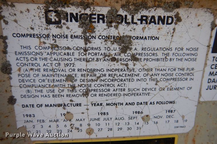 image for item KO9001 1984 Ingersoll Rand 185  air compressor