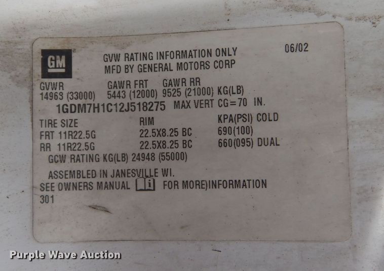 image for item KT9002 2002 GMC C7500  forestry bucket truck