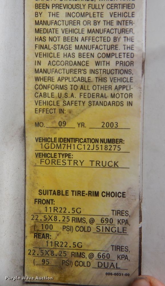 image for item KT9002 2002 GMC C7500  forestry bucket truck