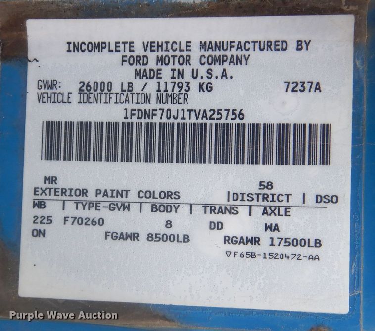 image for item KT9009 1996 Ford F700  dump flatbed truck