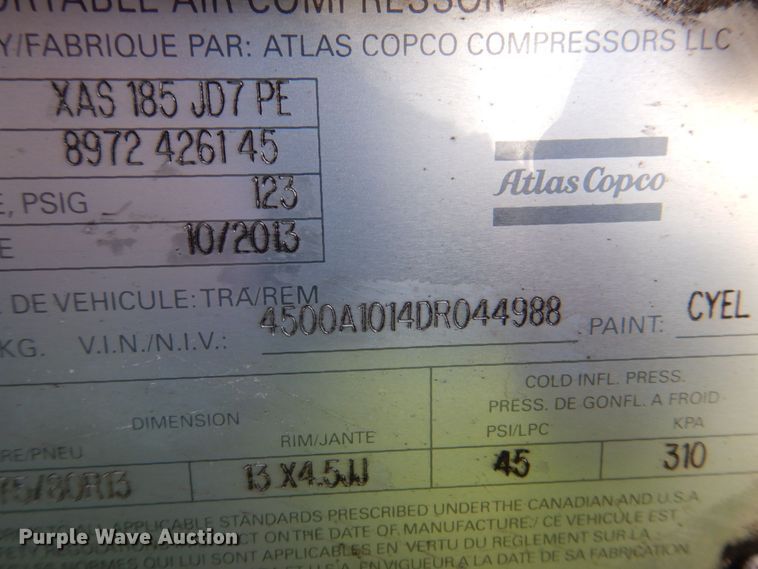 image for item MF9056 2014 Atlas Copco XAS185  air compressor