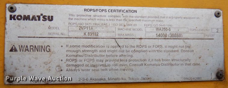 image for item MF9549 Komatsu WA250-6 wheel loader
