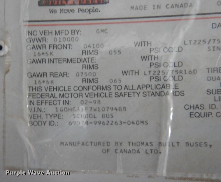 image for item DM5434 1998 GMC Savana G3500  school bus