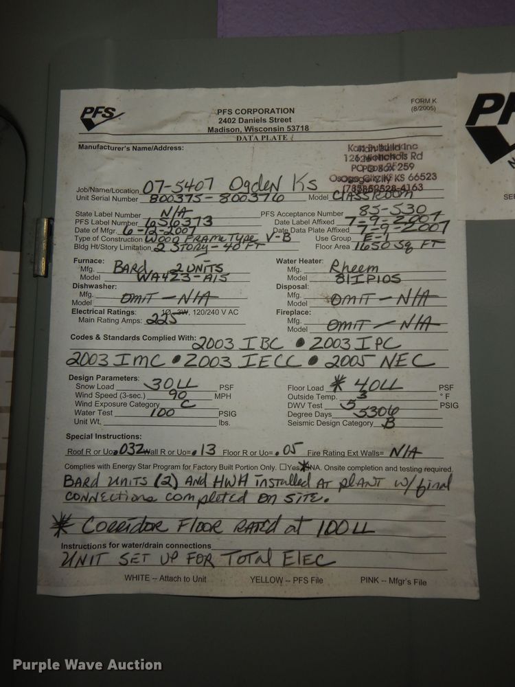 image for item DN1490 2007 KanBuild  double wide modular classroom