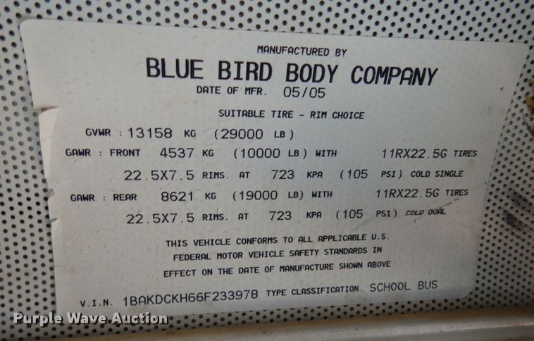 image for item DN1512 2006 Blue Bird Vision  bus