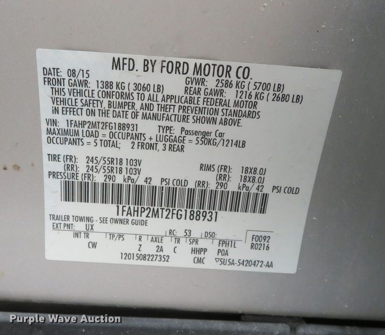 image for item DN7981 2015 Ford Taurus Police Interceptor