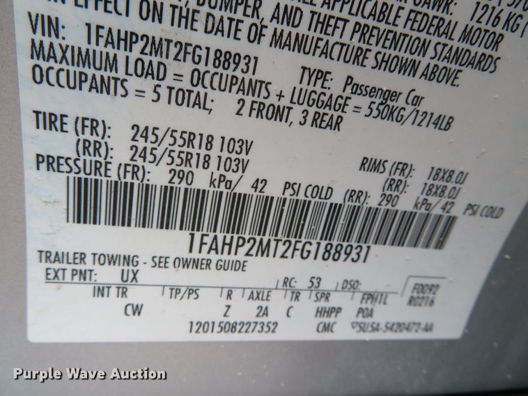 image for item DN7981 2015 Ford Taurus Police Interceptor