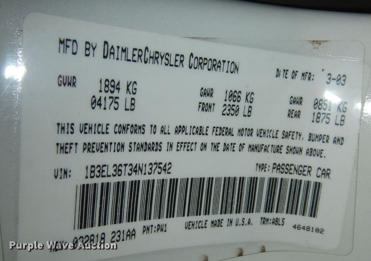 image for item DT9800 2004 Dodge Stratus
