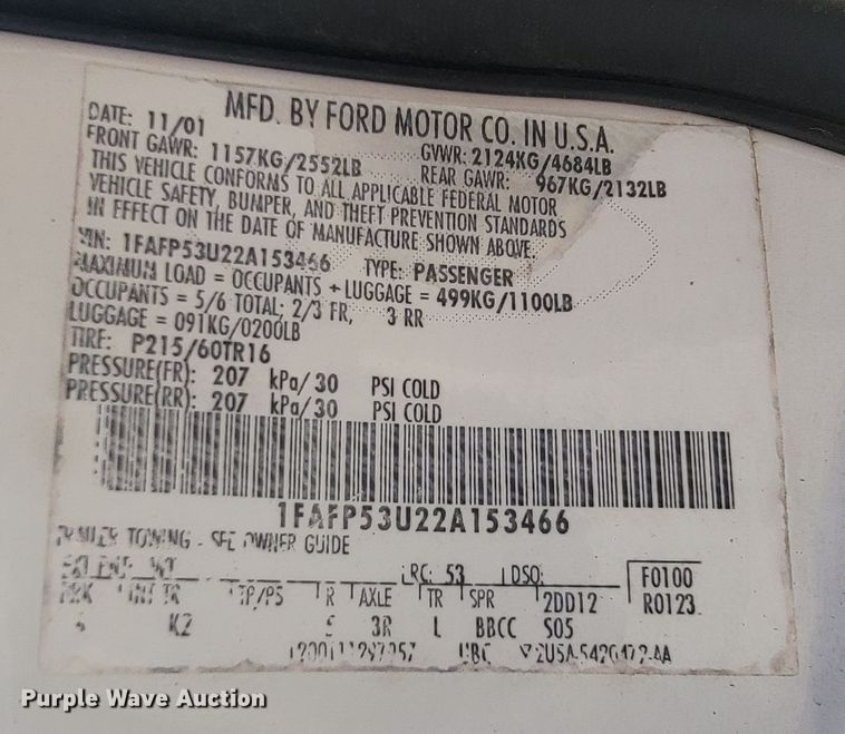 image for item JL9482 2002 Ford Taurus