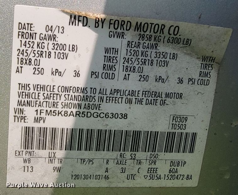 image for item JL9487 2013 Ford Explorer Police Interceptor  SUV