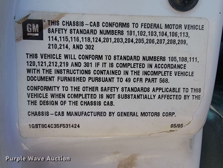 image for item JL9499 2005 Chevrolet C8500  dump truck