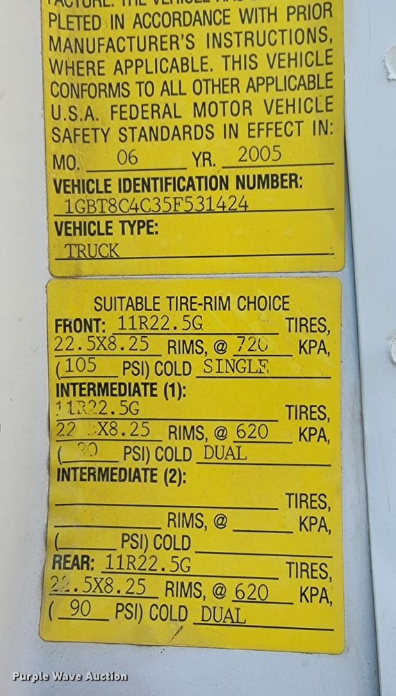 image for item JL9499 2005 Chevrolet C8500  dump truck