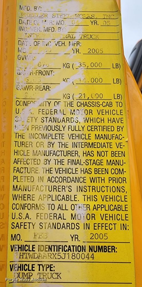 image for item JL9515 2005 International 7400  dump truck