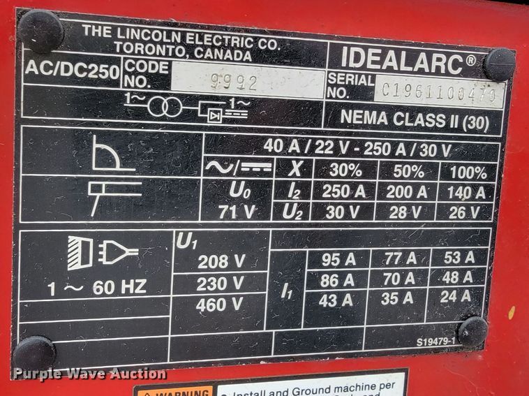 image for item JL9540 Lincoln Idealarc 250  welder