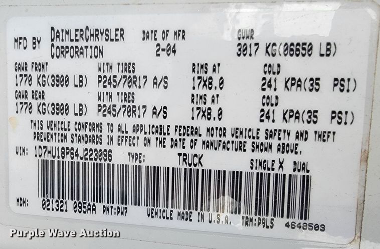 image for item JL9563 2004 Dodge Ram 1500  Quad Cab pickup truck