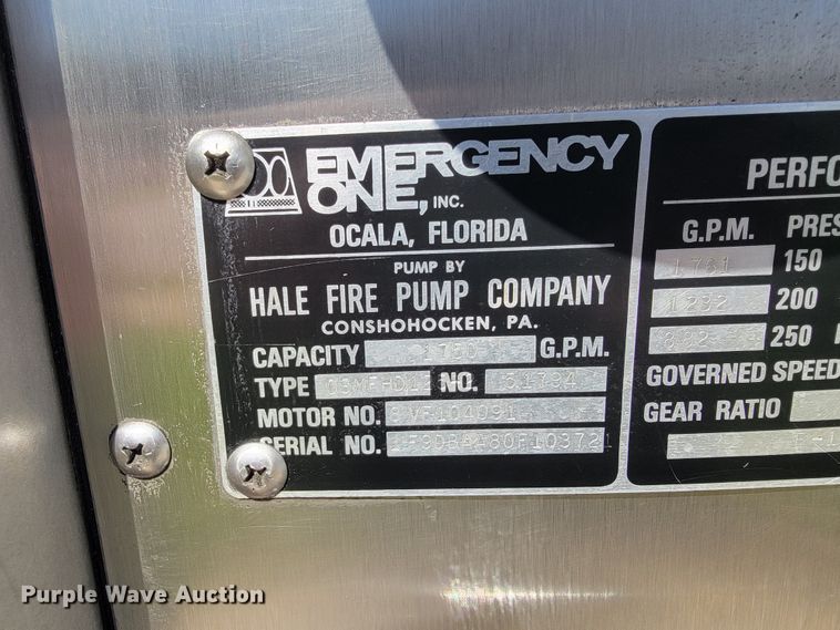 image for item JL9579 1985 Federal Motors Emergency One  pumper fire truck