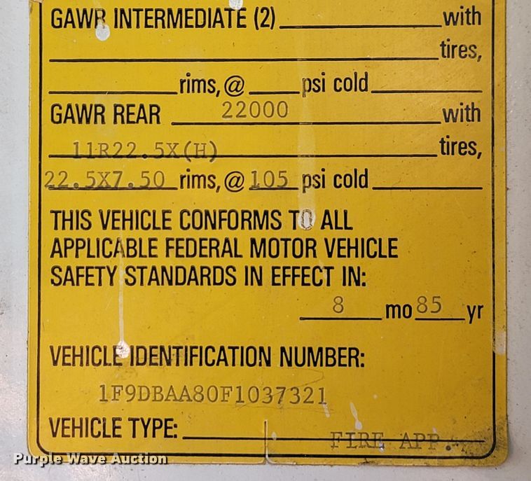 image for item JL9579 1985 Federal Motors Emergency One  pumper fire truck