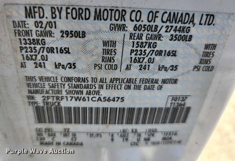 image for item KE9698 2001 Ford F150 XL  pickup truck