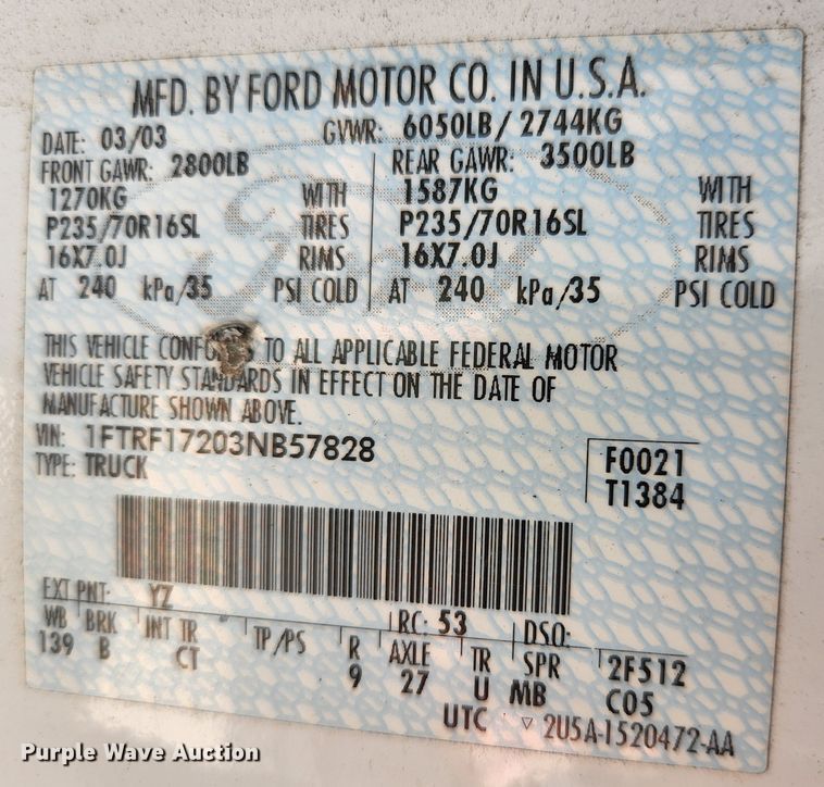 image for item KE9701 2003 Ford F150 XL  pickup truck