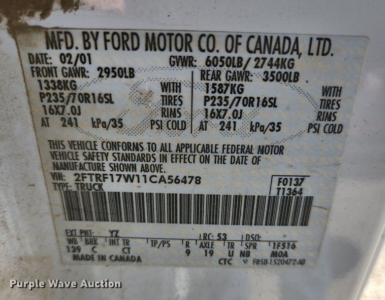 image for item KE9702 2001 Ford F150 XL  pickup truck