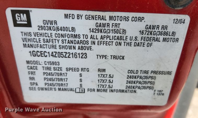 image for item KE9706 2005 Chevrolet Silverado 1500  pickup truck