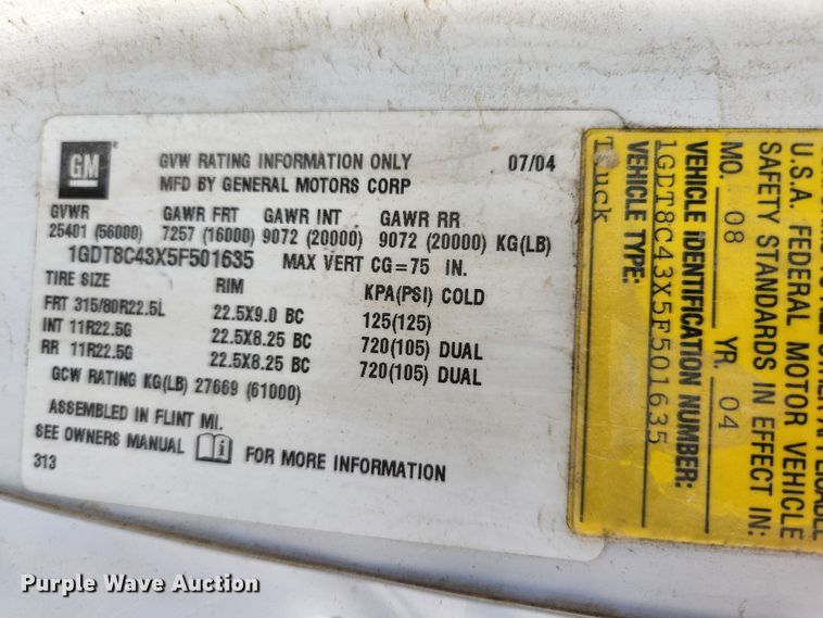 image for item KE9709 2005 GMC C8500  dump truck