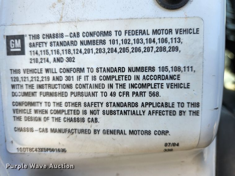 image for item KE9709 2005 GMC C8500  dump truck