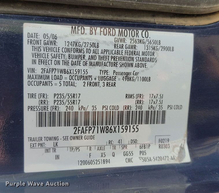 image for item KS9986 2006 Ford Crown Victoria Police Interceptor