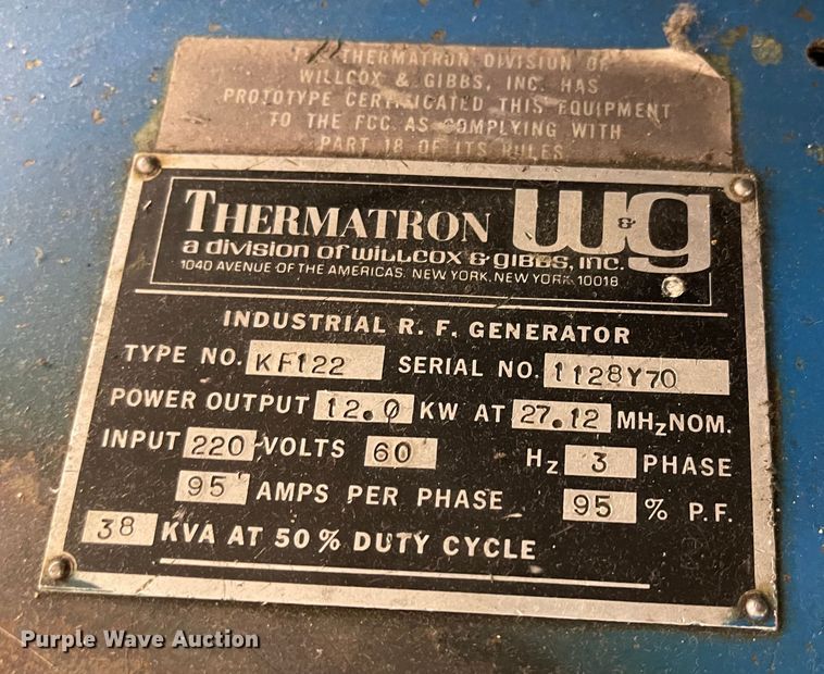 image for item MJ9691 Thermatron KF122  heat sealing machine