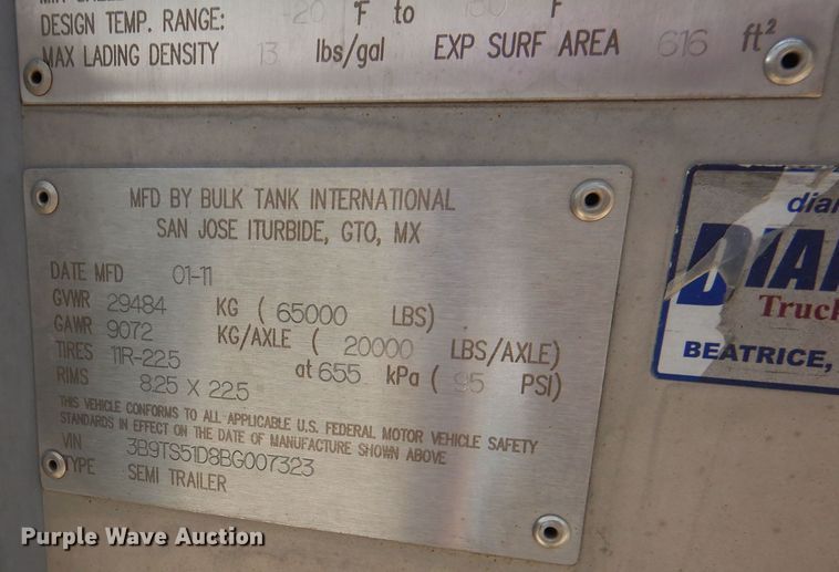 image for item DJ8951 2011 Bulk Tank International  tank trailer