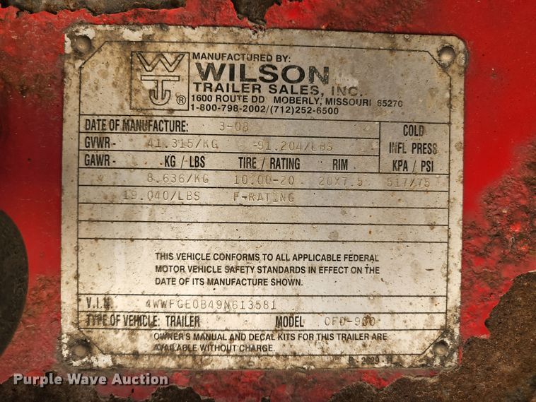 image for item DI1217 2009 Wilson CFD-900  drop deck trailer