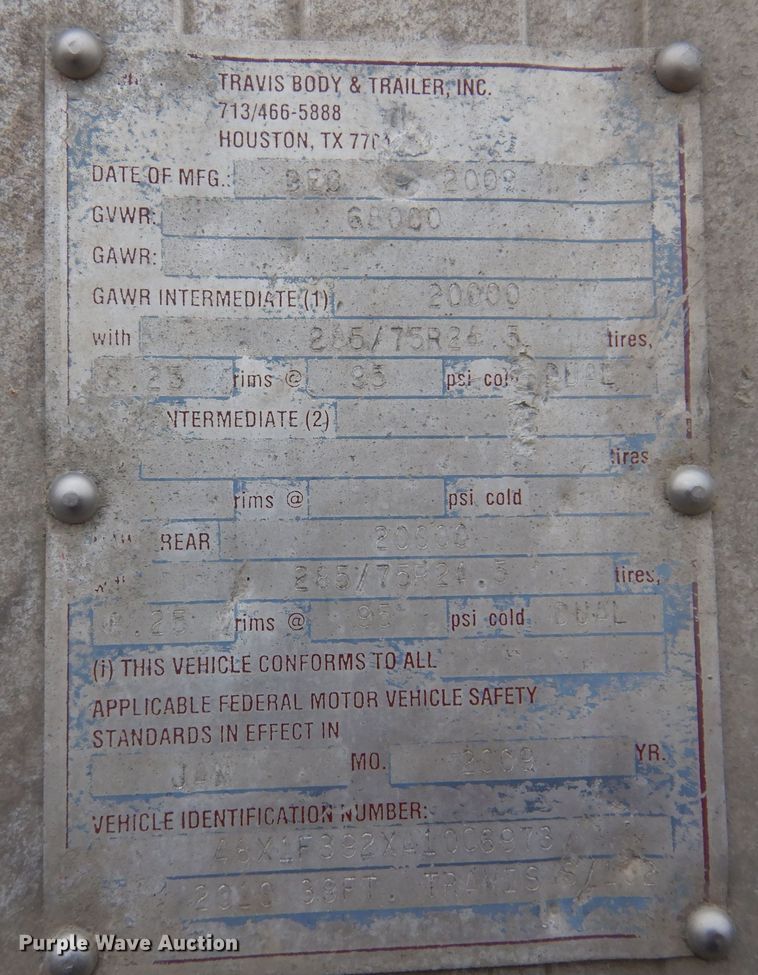 image for item DK0899 2010 Travis  end dump trailer