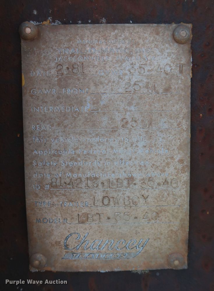 image for item DK3721 1981 Chancey LBT3540  equipment trailer