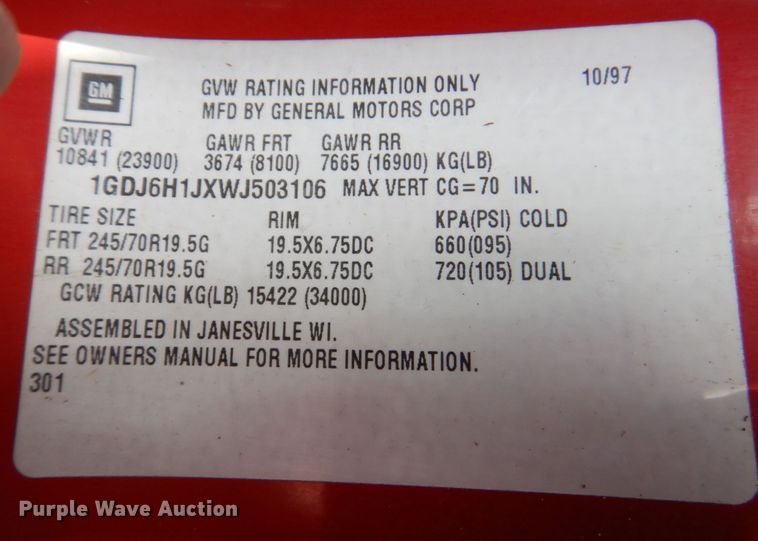 image for item DM6184 1998 GMC C6500  rollback truck